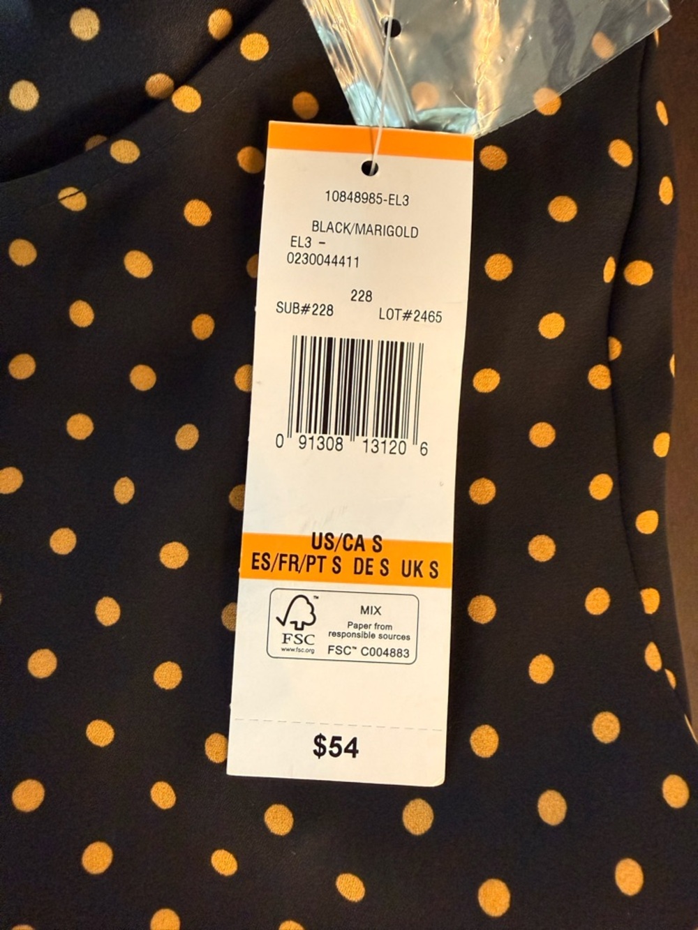 NWT Evan Picone Black Blouse with Mustard Polka Dots and Flared Sleeves - Picture 6 of 6